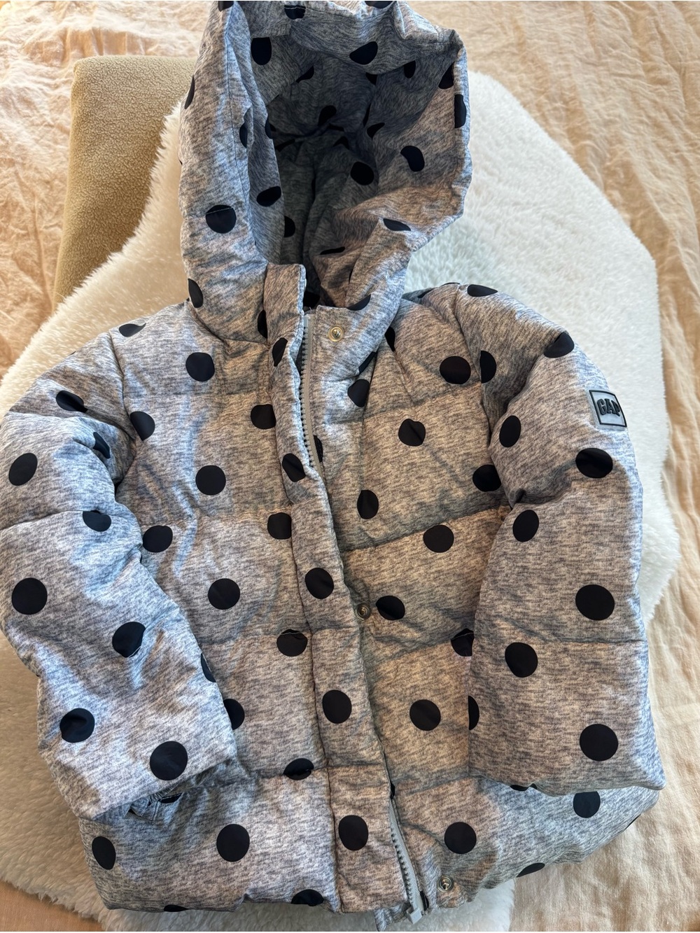 GAP Gray Polka Dot Puffer Jacket with Hood